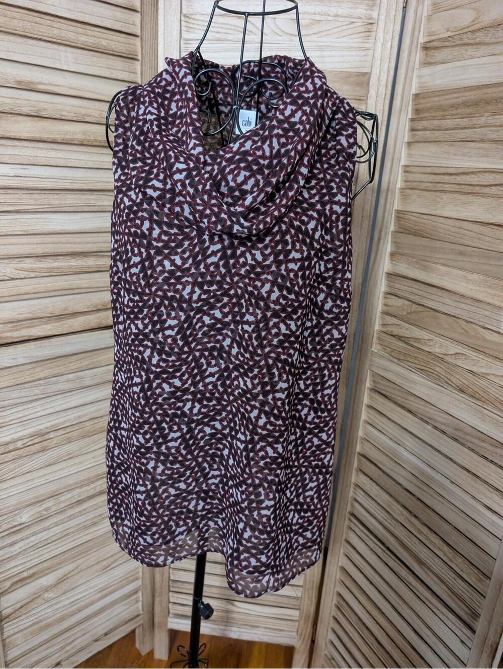 Cabi Sleeveless Top, Red, Black, Gray. Cowl Neck. Size Medium